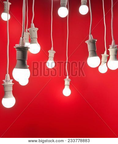 Light Bulb With Copy Space For Words,blank Empty For Text On Red Background.abstract Art Design Conc