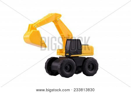 Heavy Duty Construction Backhoe Toy Isolated With Clipping Path On White Background.