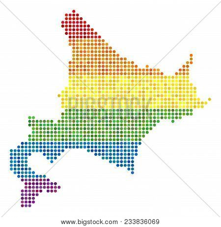 A Dotted Lgbt Pride Hokkaido Island Map For Lesbians, Gays, Bisexuals, And Transgenders. Vector Homo