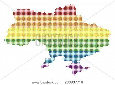 A Dotted Lgbt Pride Ukraine Map With Crimea For Lesbians, Gays, Bisexuals, And Transgenders. Vector 
