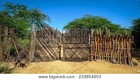 Wooden Fence Of Old House In Bagan, Myanmar.