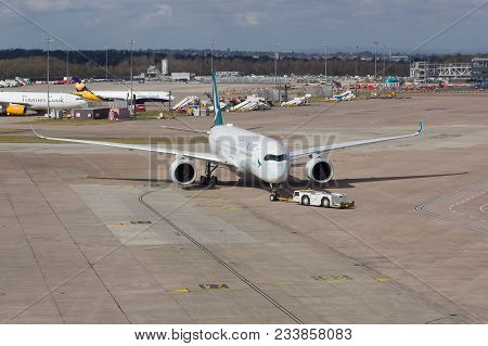 Manchester United Kingdom - March 25 2018: Airbus A350-941 Airliner In The Colours Of Cathay Pacific