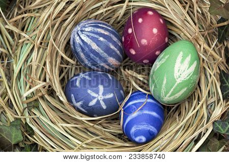 Nest Of Natural-colored Easter Eggs