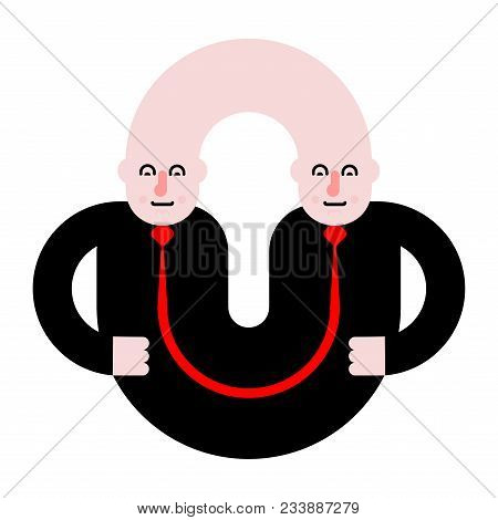 Business Partners. Siamese Twins. Fused People. Vector Illustration