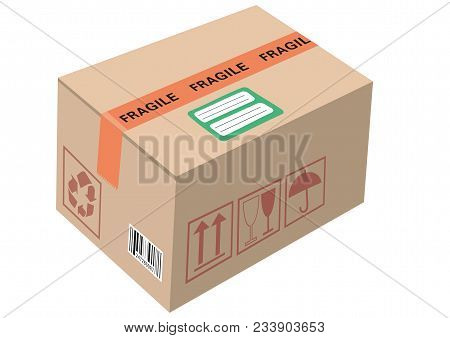 Cardboard Box Carton Container Closed Parcel Box Package With Handling Packing Icons Text Stickers B