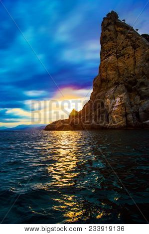 Beautiful Summer Landscape Sea Ocean, Clear Sky, Forest, High Mountains