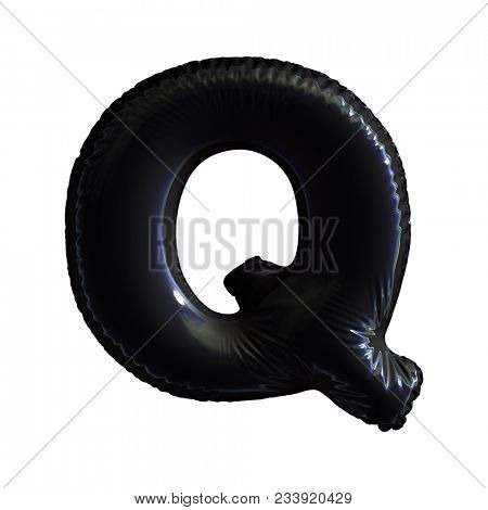 Black letter Q made of inflatable balloon isolated on white background. 3d rendering