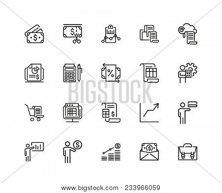 Investment Icons. Set Of Twenty Line Icons. Report, Accounting, Insurance. Finance Concept. Vector I