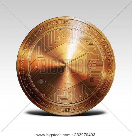 Copper Brickblock Coin Isolated On White Background 3d Rendering Illustration