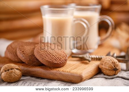 Tea And Biscuits On The Kitchen Board.tea And Biscuits On The Kitchen Board. Breakfast For Two. Tea 