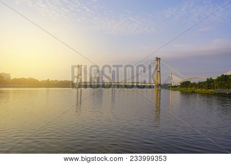 Unfinished Underconstruction Bridge For Train Usage In Putrajaya During Sunrise.