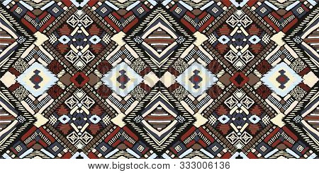Tribal Vector Ornament. Seamless African Pattern. Ethnic Carpet With Chevrons. Aztec Style. Geometri