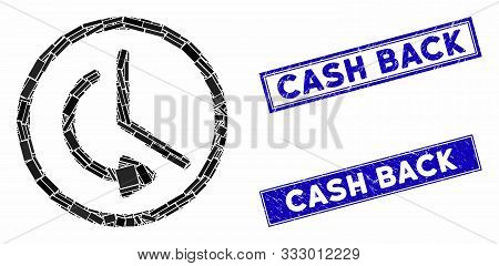 Mosaic Rollback Time Icon And Rectangle Rubber Prints. Flat Vector Rollback Time Mosaic Icon Of Rand