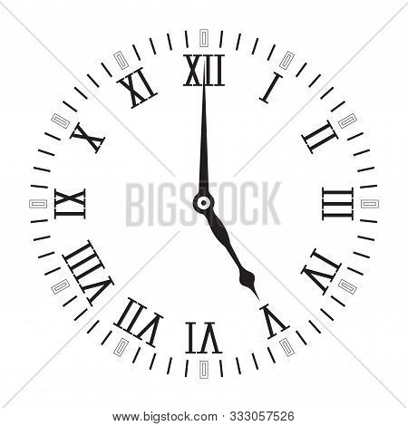 Clock Scale With Roman Numerals. Five Oclock. Vector Illustration Isolated On White Background