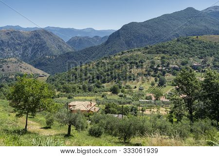 Ciociaria, Frosinone, Lazio, Italy: Summer Landscape Near Roccasecca With The Mountains Of Volsci