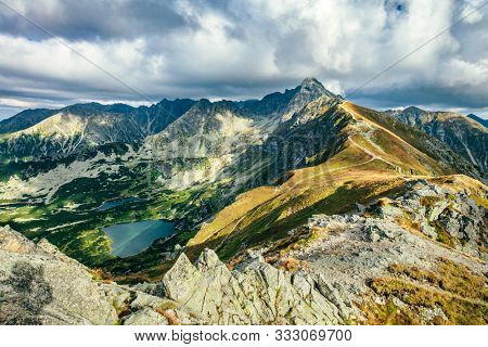 Mountain peaks in the autumn. Tatra Mountains in Poland. View from Kasprowy Wierch