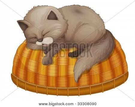 Illustrazione del gattino dormendo sul paniere - formato EPS vettoriale disponibile anche nel mio portafoglio.