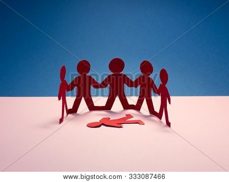 Group Mockery Or Racism In School, Work, Social Network. Worl Issue. Human Terror Conflict Concept. 
