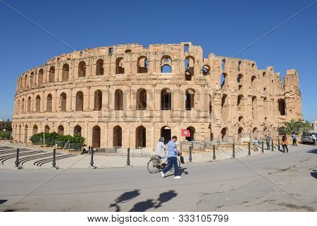 Roman Amphitheater Of El Jem On Tunisia, Unesco World Heritage