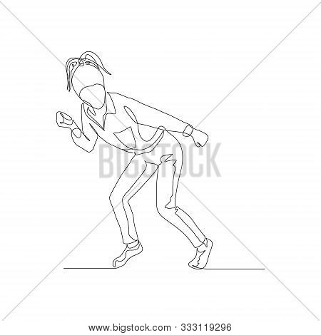 Continuous One Line Woman In Shirt Dancing Twist. Vector
