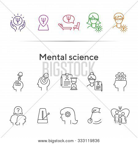 Mental Science Line Icon Set. Patient, Psychologist, Brain Work. Psychology Concept. Can Be Used For