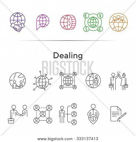 Dealing Line Icon Set. Globe, Planet, Team, Partners. Foreign Relations Concept. Can Be Used For Top
