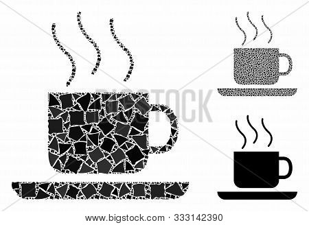 Coffee-break Mosaic Of Joggly Pieces In Various Sizes And Color Tinges, Based On Coffee-break Icon. 