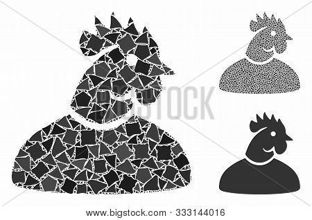 Cock Man Mosaic Of Humpy Elements In Different Sizes And Color Tones, Based On Cock Man Icon. Vector