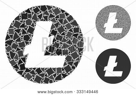 Litecoin Coin Mosaic Of Inequal Items In Variable Sizes And Color Tinges, Based On Litecoin Coin Ico