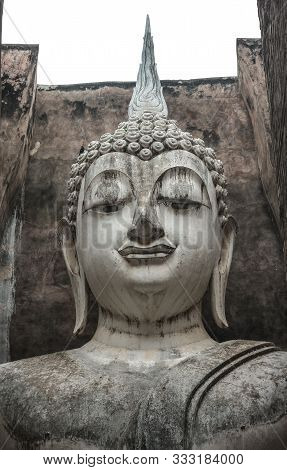 The Ancient Phra Ajana Buddha Image Statue At Srichum Temple In The Old Historical Park In Sukhothai