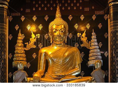 2019 August 05. Phitsanulok Thailand. An Ancient Thai Golden Chinsi Buddha Model Statue At Wat Phra 