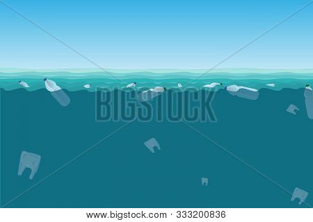 Plastic Bottles In The Sea. Pollution Of The World Ocean By Plastic Waste.
