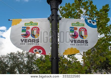 Orlando, Florida. November 09, 2019. Top View Of 50 Years Celebration Sign In Sesame Street At Seawo