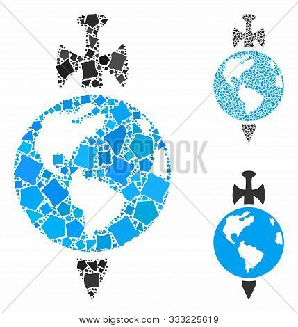 Earth Guard Mosaic Of Trembly Pieces In Different Sizes And Color Hues, Based On Earth Guard Icon. V