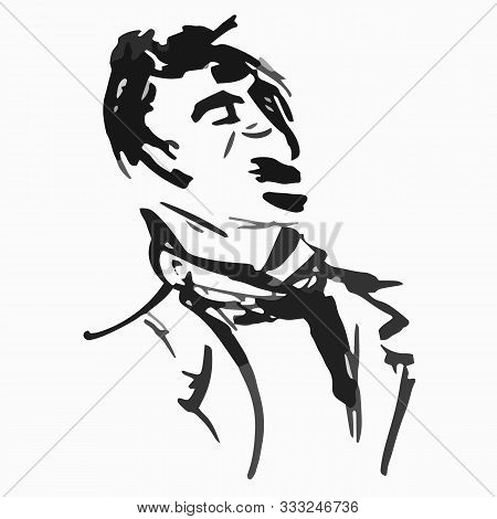 Quick Sketches Black Ink Mustachioed Male Man Portrait Graphic Style - Hand Drawing Vector Illustrat