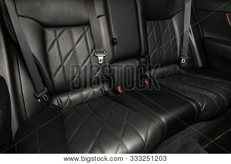 Novosibirsk, Russia - October 10, 2019:  Infiniti Qx70 , Leather Black  Interior Design, Car Passeng