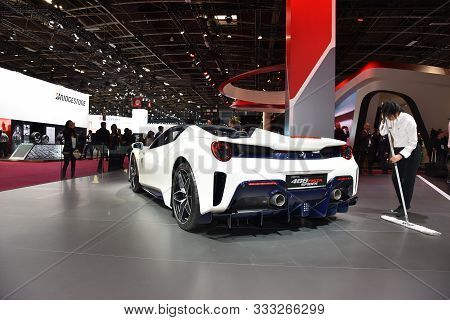 Paris, France - October 02, 2018: Ferrari 488 Pista Spider At Paris Motor Show