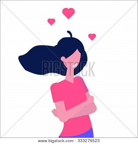 Love Yourself Girls. Narcissistic, Self-confident Flat Style Concept. Vector Characters Illustration