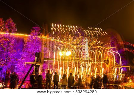 Helsinki, Finland - 19 October 2019: The Carnival Of Light At The Linnanmaki Amusement Park. Ride Ki