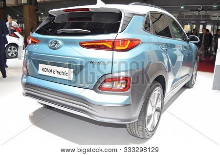 Paris, France - October 02, 2018: Hyundai Kona Electric At Paris Motor Show