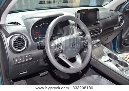 Paris, France - October 02, 2018: Hyundai Kona Electric At Paris Motor Show