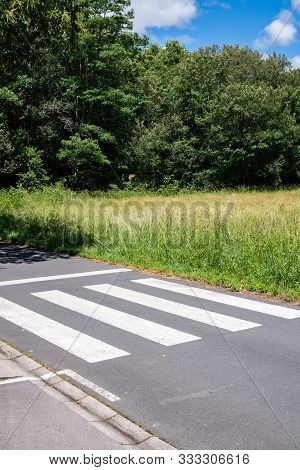 Crosswalk That Ends On Meadow. Urbanization Concept