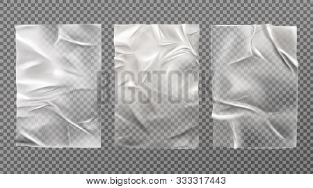 White Wet Paper, Bad Glued Wheatpaste Set. Wrinkled And Creased Sheets With Crumpled Texture Isolate