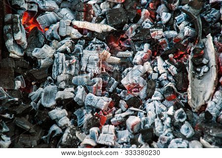 Smouldering Coals. Ashes In The Barbecue Close Up