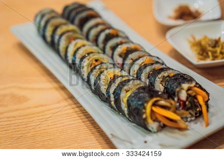 Gimbap Or Kimbap Is A Korean Dish Made From Steamed White Rice Bap And Various Other Ingredients, Ro