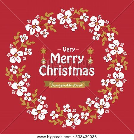 Card Template Of Very Merry Christmas, With Decorative Of Vintage White Flower Frame. Vector