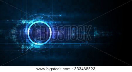 Vector Illustration Design, Digital Eyeball And Line On Circuit Board. High Tech Computer, Science T