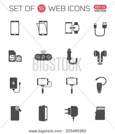 Smartphone Accessories Icon Set. Smartphone Accessories Vector Icons For Web, Mobile And User Interf