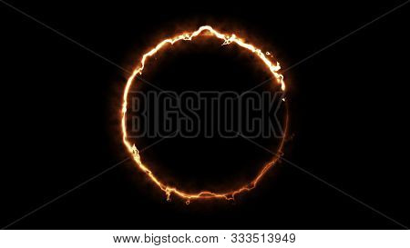 Computer Generated Fire Ring On Black Background. 3d Rendering Of Abstract Fire Circle