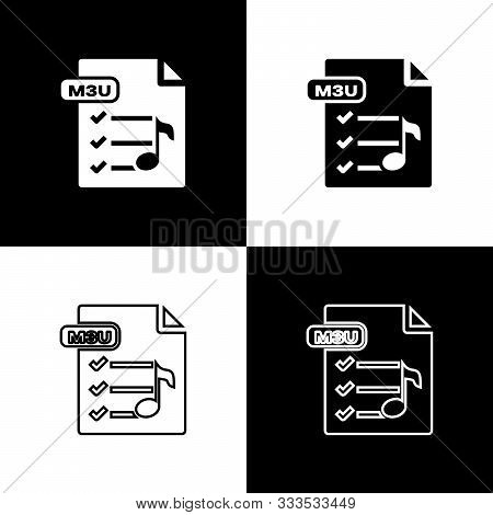 Set M3u File Document. Download M3u Button Icon Isolated On Black And White Background. M3u File Sym